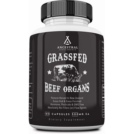 Ancestral Supplements Grass Fed Beef Organs (Desiccated) - Liver, Heart, Kidney, Pancreas, Spleen (180 Capsules)