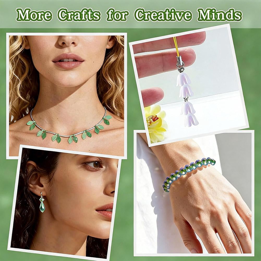 Green Glass Beaded Plant Kit,Plant Beaded Crystal Glass Leaf Bead for Plants Making,Complete Beading Kits with Pots and Moss for DIY Plants Making Crafts Earrings Necklace