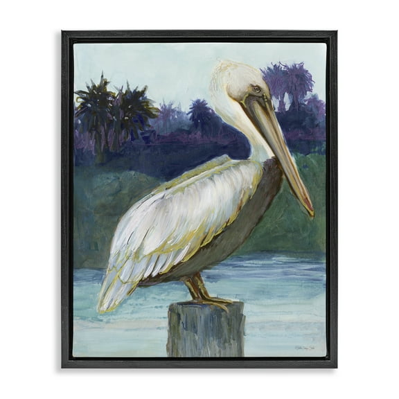 Stupell Industries Tropical Pelican Perched Animals & Insects Painting Black Floater Framed Canvas Art Print Wall Art, 17 x 21