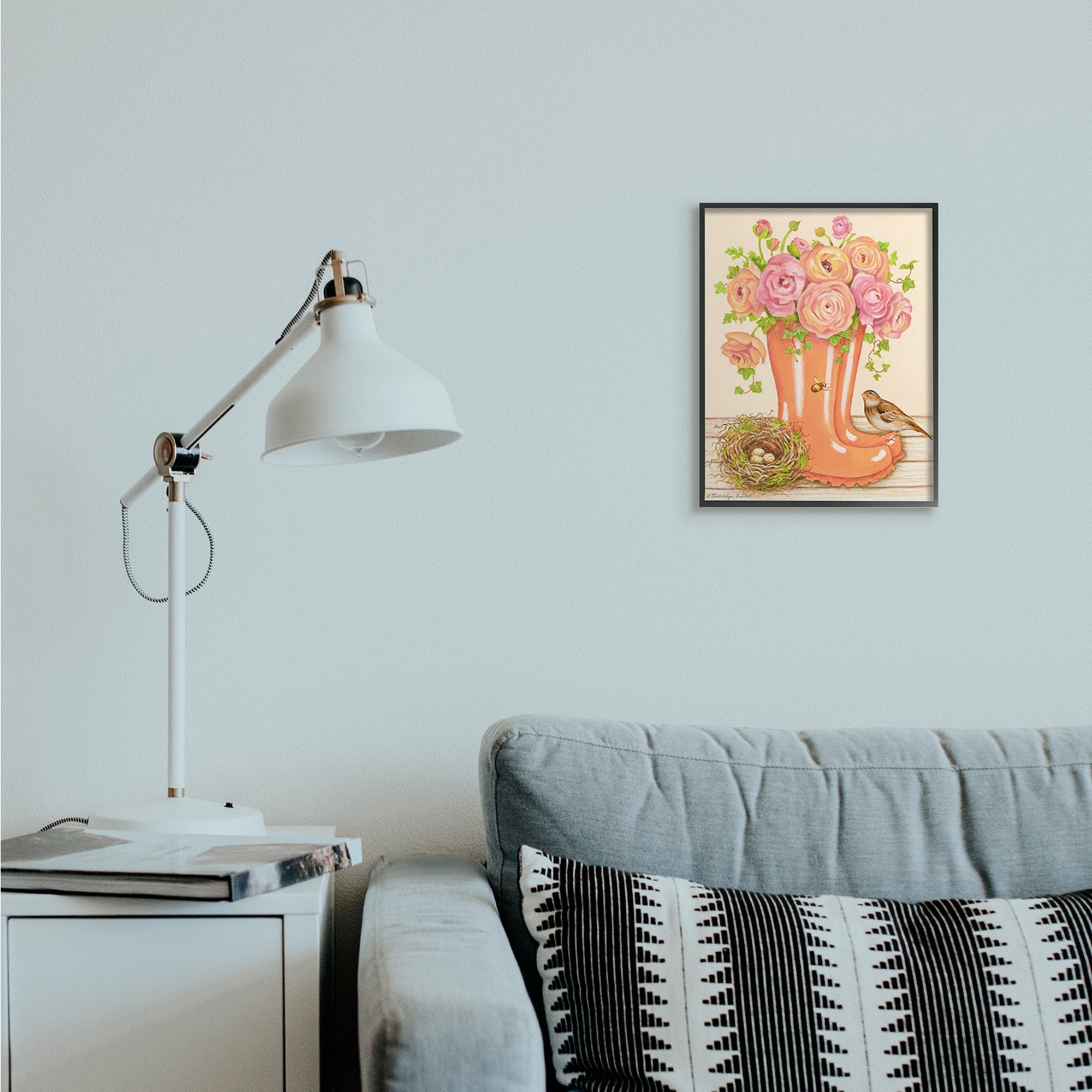 Stupell Industries Charming Orange Rainboots Pink Rose Bouquet Black Framed by Gwendolyn Babbitt