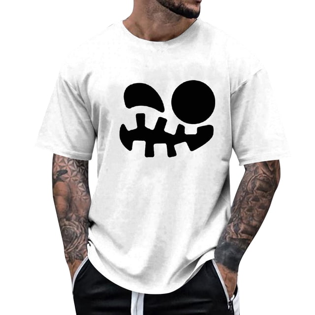 VBARHMQRT Padded Football Shirt Men's Print Theme T Shirt Printed Solid Color Short Sleeve Top White