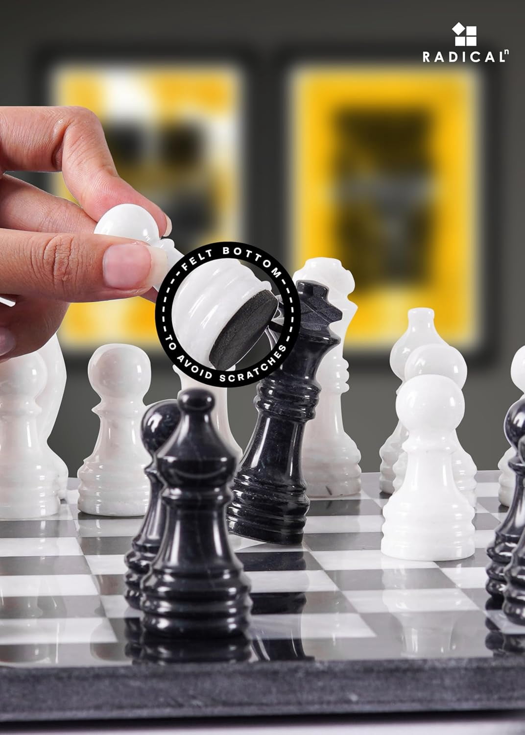 Radicaln Black and White Marble Chess Set 12 Inch Handmade Board – Luxury Gift for Father, Boss or Mentor – Thoughtful Father’s Day Pick for Him