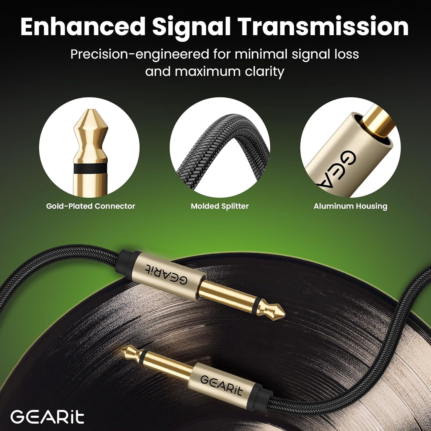 GearIT Guitar Instrument Cable (25ft) 1/4 Inch to 1/4 inch TS Straight Male to Male 6.35mm Mono Jack with Alloy Connector and Nylon Braid