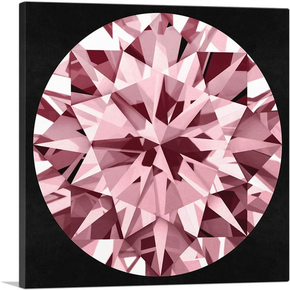 ARTCANVAS Hot Pink on Black Round Brilliant Cut Diamond Jewel Canvas Art Print - Size: 18" x 18" (0.75" Deep)