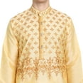 thumbnail image 3 of SKAVIJ Men's Kurta Pajama 2-Piece Set Art Silk Embroidered Party Wear Suit Beige S, 3 of 6