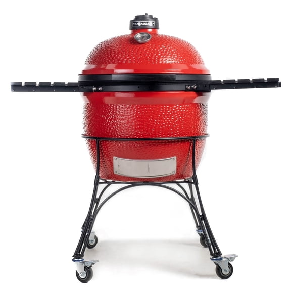 Kamado Joe Big Joe I 24 in. Charcoal Grill in Red with Cart, Side Shelves, and Ash Tool