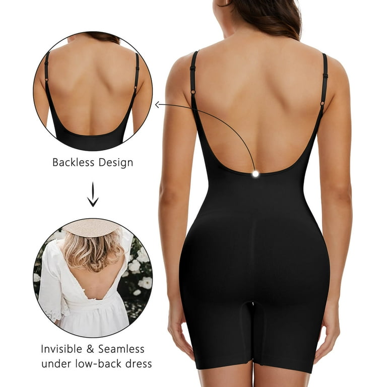 MANIFIQUE 3 Packs Low Back Mid Thigh Bodysuit Shapewear for Women Tummy  Control Butt Lifter Backless Faja Body Shaper