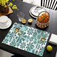 thumbnail image 3 of Teal Daisy Flower Pattern Summer Placemats Table Placemats Set Of 6-Linen Kitchen Washable Placemats Table Mats 11.8"x17.7" Non-Slip Heat Resistant, 3 of 5