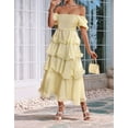 thumbnail image 6 of Women'S Summer Boho Maxi Dress Short Puff Sleeve Flowy A Line Tiered Beach Vacation Long Dresses Light Yellow S, 6 of 7