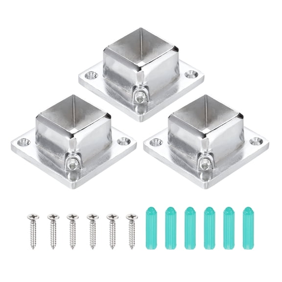 3Pcs Square Post Base, 3-5mmT Aluminum Alloy Flange Bases Deck Post Brackets for Deck Fence Mounting Fits 1" x 1" Posts Fittings