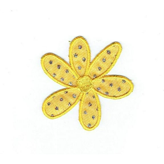 Daisy Flower - Sparkle Yellow - Iron on Embroidered Applique Patch