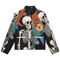 thumbnail image 4 of Jackets for Women Winter Coat Jackets Flannel Stand Collar Jacket(Skeleton with Flowers, Geometric Background Design,Size:S-4XL), 4 of 7