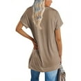 thumbnail image 2 of Women's Round Neck Solid Color T-Shirt Side Slit Casual Short-Sleeved Summer Sports Tunic Top, 2 of 6