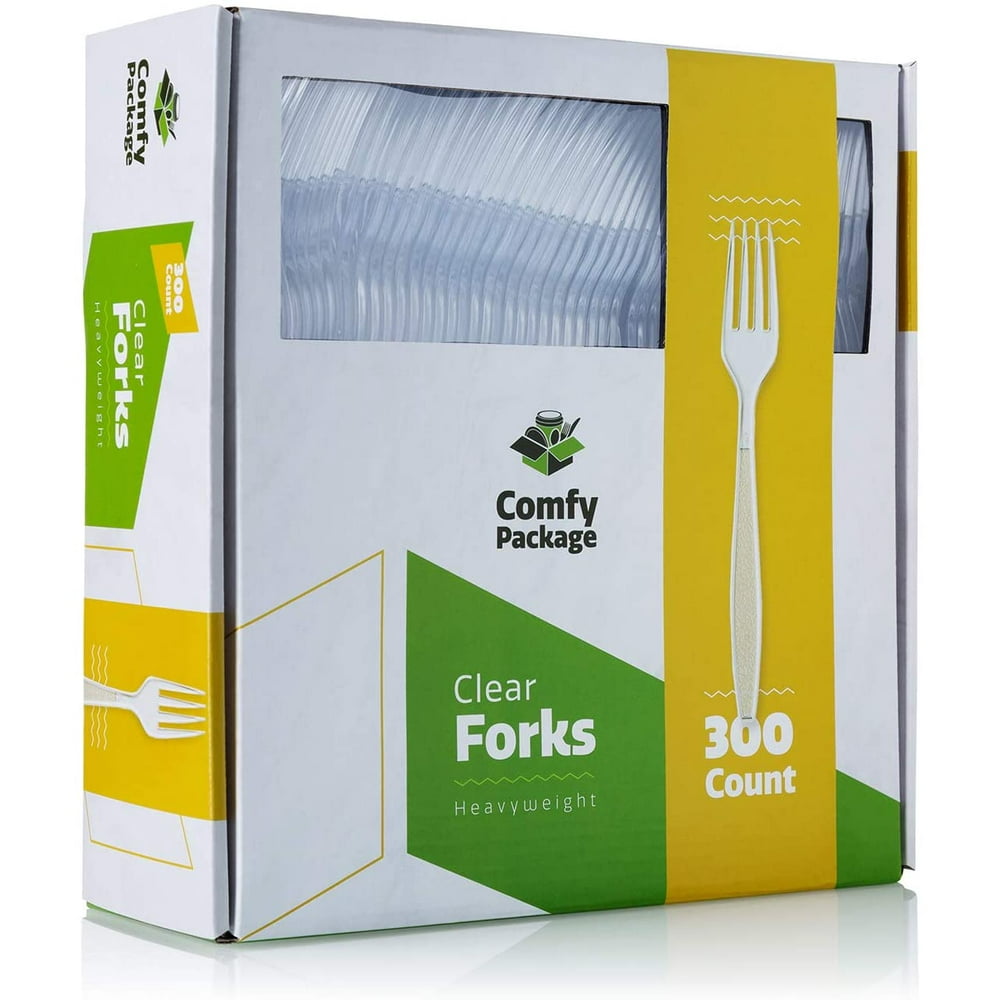 Comfy Package [100 Pack] Heavyweight Disposable Clear Plastic Forks