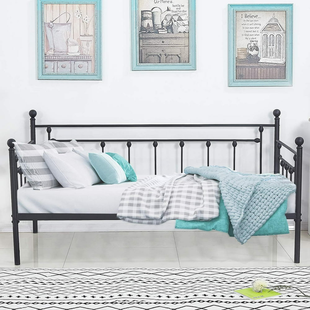 Daybed Platform Metal Bed Frame Slats Support,Black,Victorian