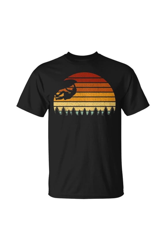 Vintage Sunset Climbing Graphic Tee Unisex Adult Cotton Rock Climber and Boulderer Design T-Shirt for Outdoor Adventure Casual Wear, Size M, Color Black