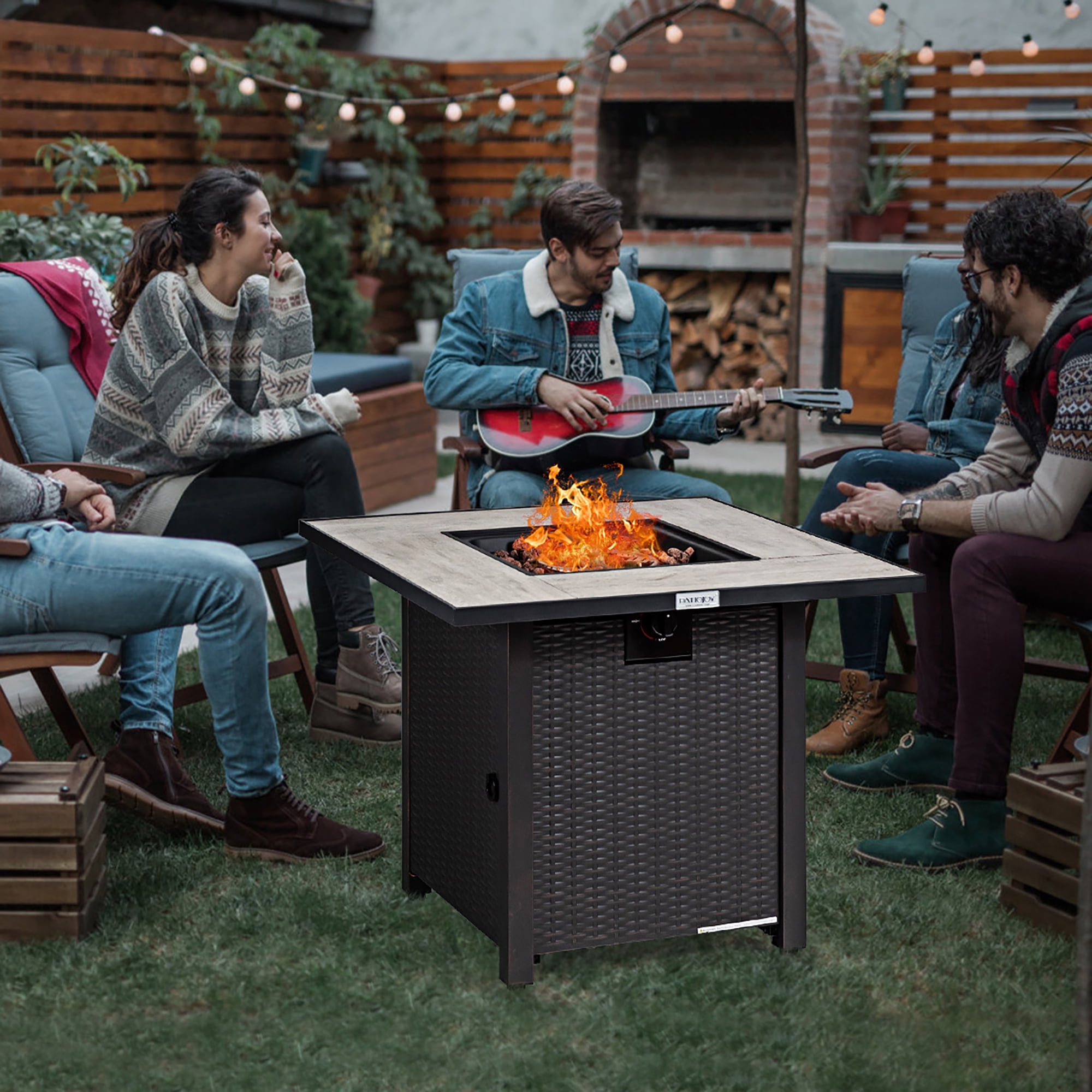 Costway 30'' Square Propane Gas Fire Pit Table Ceramic Tabletop 50,000 BTU with Cover
