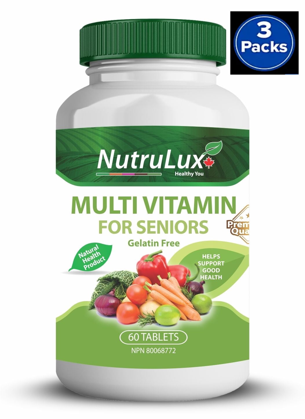 NutruLux Multivitamin For Seniors ( 60 mg Vitamin C ) Halal Gelatin Free Tablets(Pack of 3)