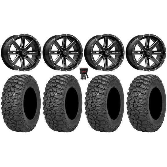 MSA Milled Boxer 15" Wheels 32" Trail Saw 2.0 Tires Kawasaki Teryx Mule