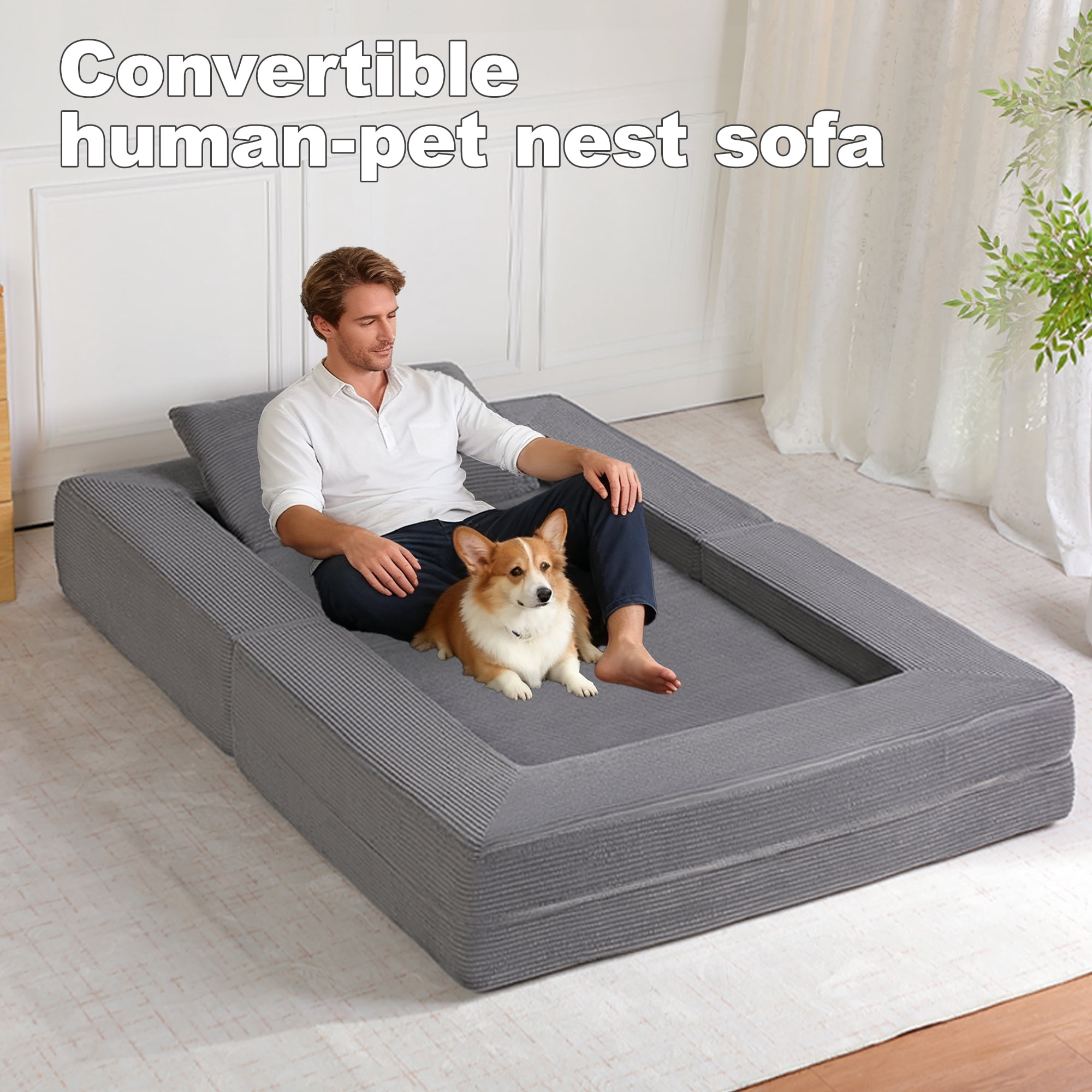 Leumius Single Sofa Bed with Pillow,Boneless Folding Sofa Bed for Living Room Bedroom,No Assembly Required,Dark Gray