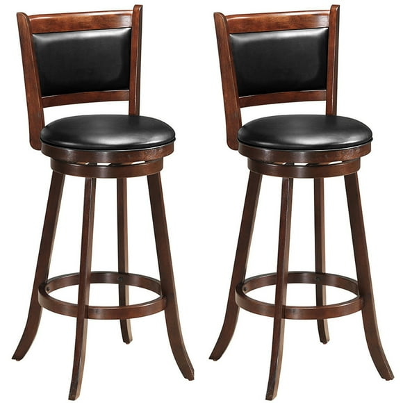 Costway Set of 2 29" Swivel Bar Height Stool Wood Dining Chair Upholstered Seat Espresso