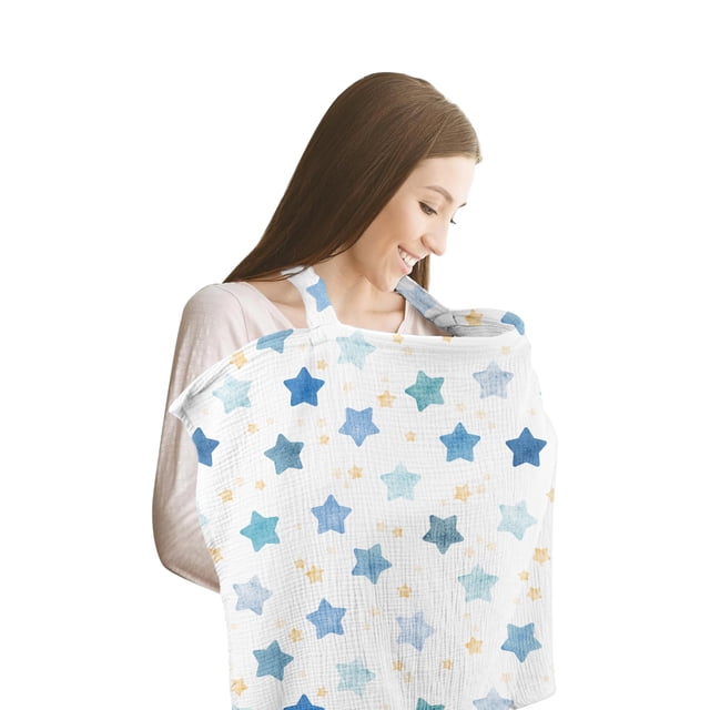 Manta de Maternidad diseño de Estrellas Azules con Protección de 360° para Amamantar Delantal Privacidad para Recién Nacido