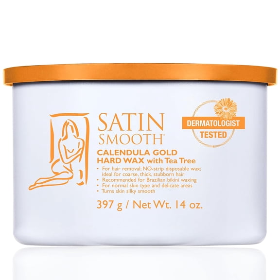 Satin Smooth Calendula Gold Hard Wax with Tea Tree Oil, Hair Removal Wax for Sensitive Skin, 14 oz