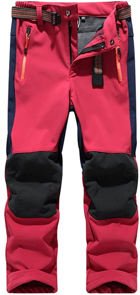Kids Boys Youth Fleece Lined Windproof Waterproof Hiking Ski Snow Pants Soft Shell Expandable Waist Warm Insulated Trousers 