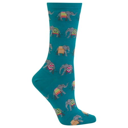 Hot Sox Womens Elephants Crew Socks, Womens Shoe Size 4-10.5, Turquoise