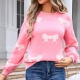 thumbnail image 4 of Womens Sweaters Plus Size Long Sleeve Round-Neck Bow Tie Knitted Sweater Pink L, 4 of 6