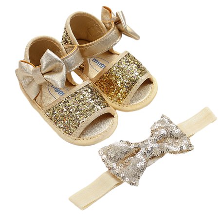 

Luckinbaby Baby Girls Sandals Sequin Princess Shoes with Bow Headband