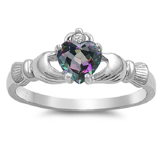 Claddagh Benediction Mystic Simulated Topaz Cubic Zirconia Ring Sterling Silver 925 Size 5