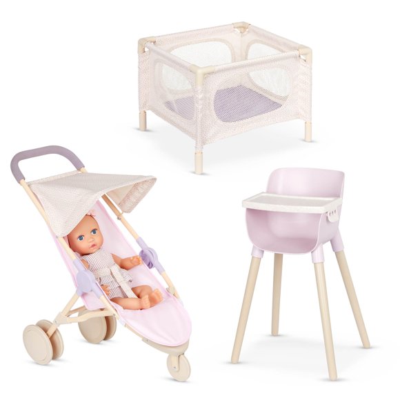 Muñeca LullaBaby realista de 35 cm con parque infantil, trona y cochecito