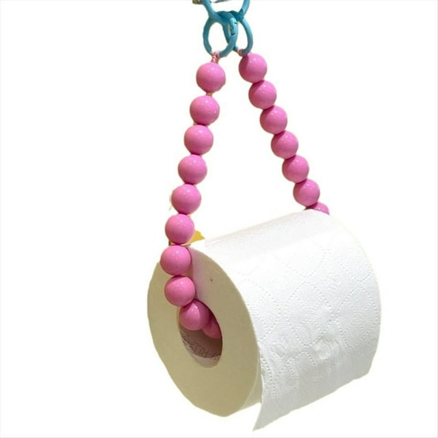 Caja Pañuelos con Cuentas Colgantes, Soporte para Papel Higiénico, Cadena para Teléfono Móvil, Organizador Almacenamiento para Hogar, Piezas Decoración para Baño, Rosa y Rojo