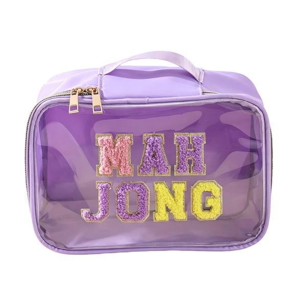 Pink Purple Multicolor Clear Mahjong Storage Bag, Waterproof Zippered Organizer, Portable Tile Case