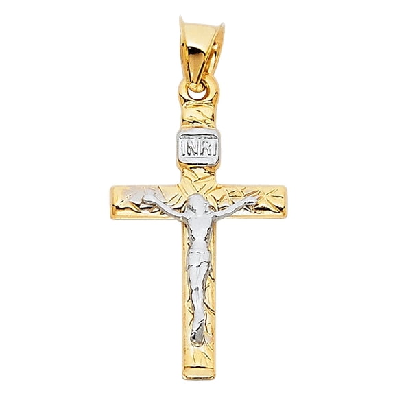 14K Two Tone Gold Crucifix Cross Religious Pendant for Chain Necklace | Jewelry Gift for Men Women | 23 x 15 MM | 0.6 grams