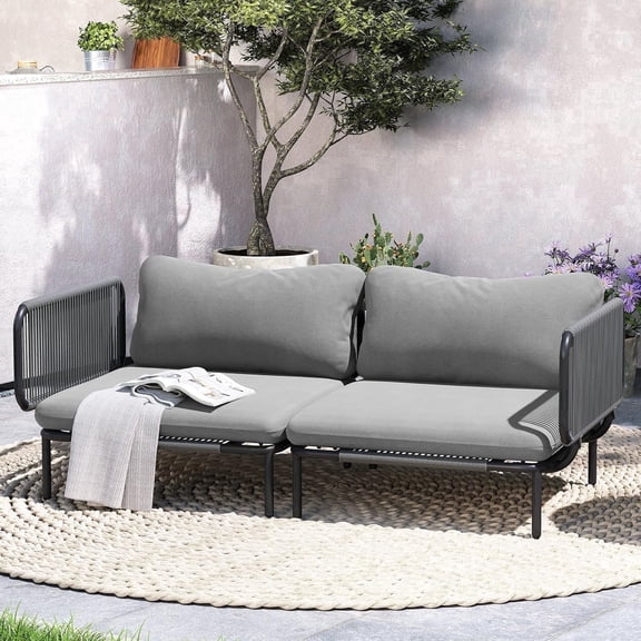 Crestlive Outdoor Sectional Sofa with Rope Armrests, 31" Oversized Seat, 2-Seat, Dark Gray