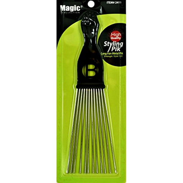 Afro Hair Pick Extra Large Long Black Fist Long Fan Metal Pik (B-2411) - Afro Hair Pick Extra Large Long Black Fist Long Fan Metal Pik (B-2411) -