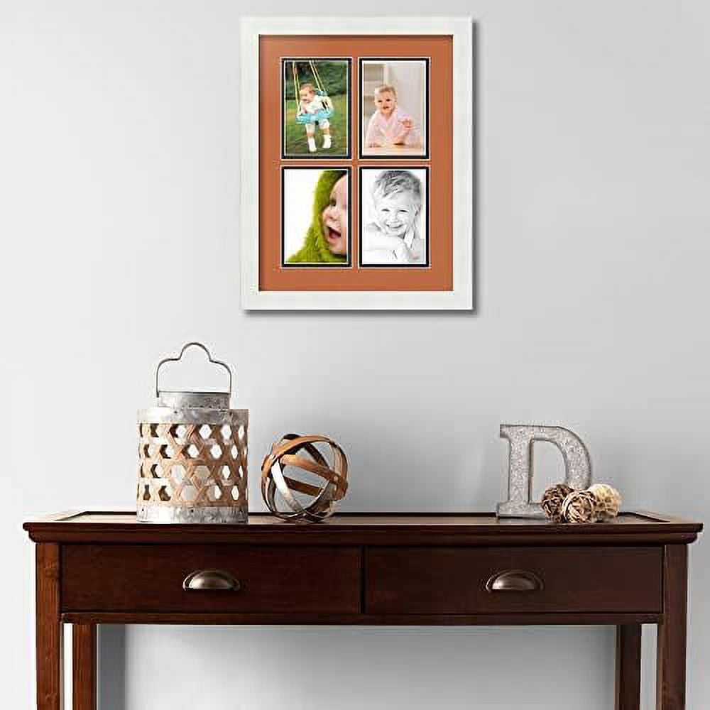 collage photo picture frame with 4-6x8 openings, framed in white with red orange and black mats (cdm-1-frbw26074)