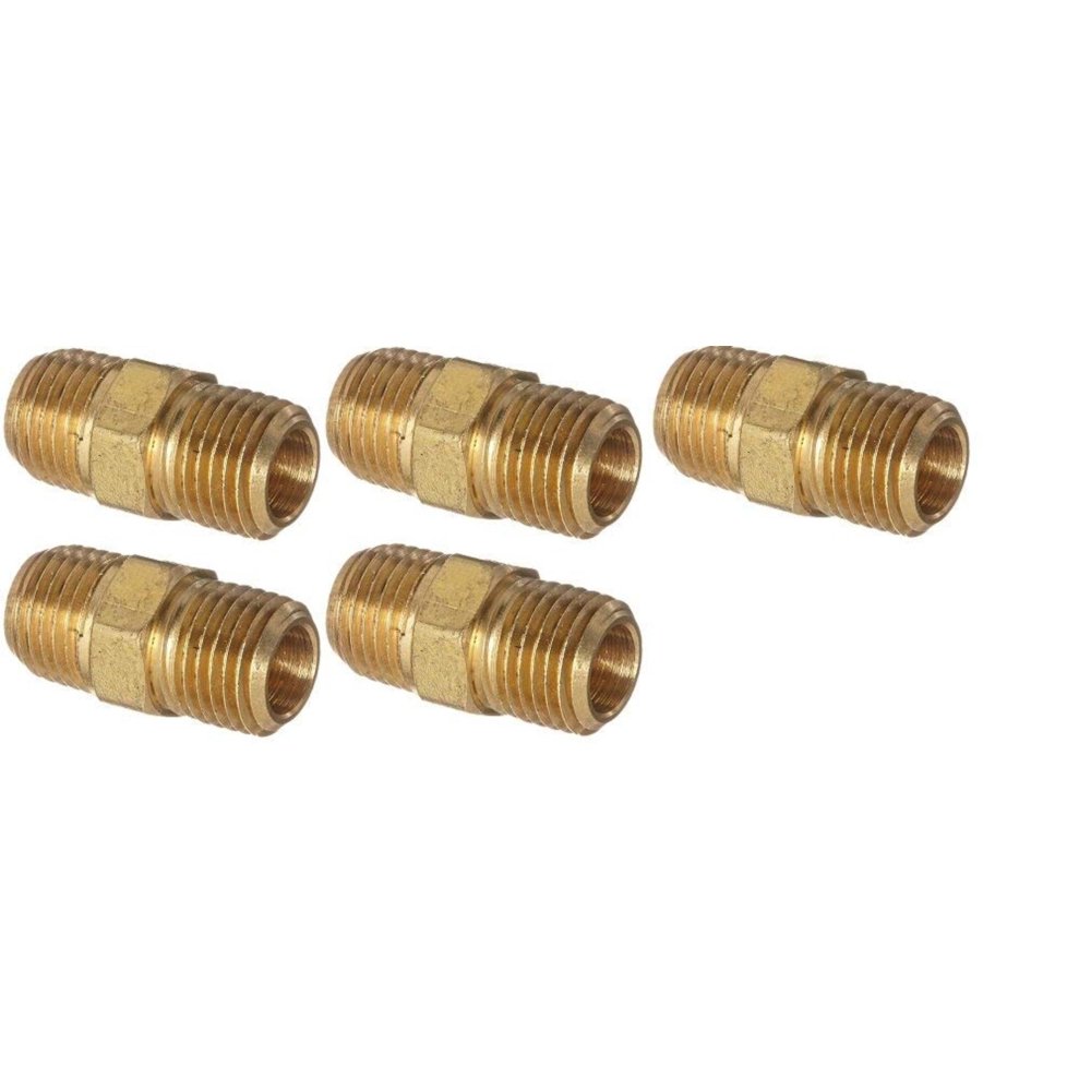 56122 Brass Pipe Fitting, Hex Nipple, 1/4" x 1/4" NPT Male Pipe (5 X