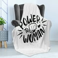 thumbnail image 4 of Feminist Soft Flannel Fleece Throw Blanket, Grungy Smudged Style Typography Power to Woman Words and Fist Print, Cozy Plush for Indoor and Outdoor Use, 60" x 80", Black and White, by Ambesonne, 4 of 5