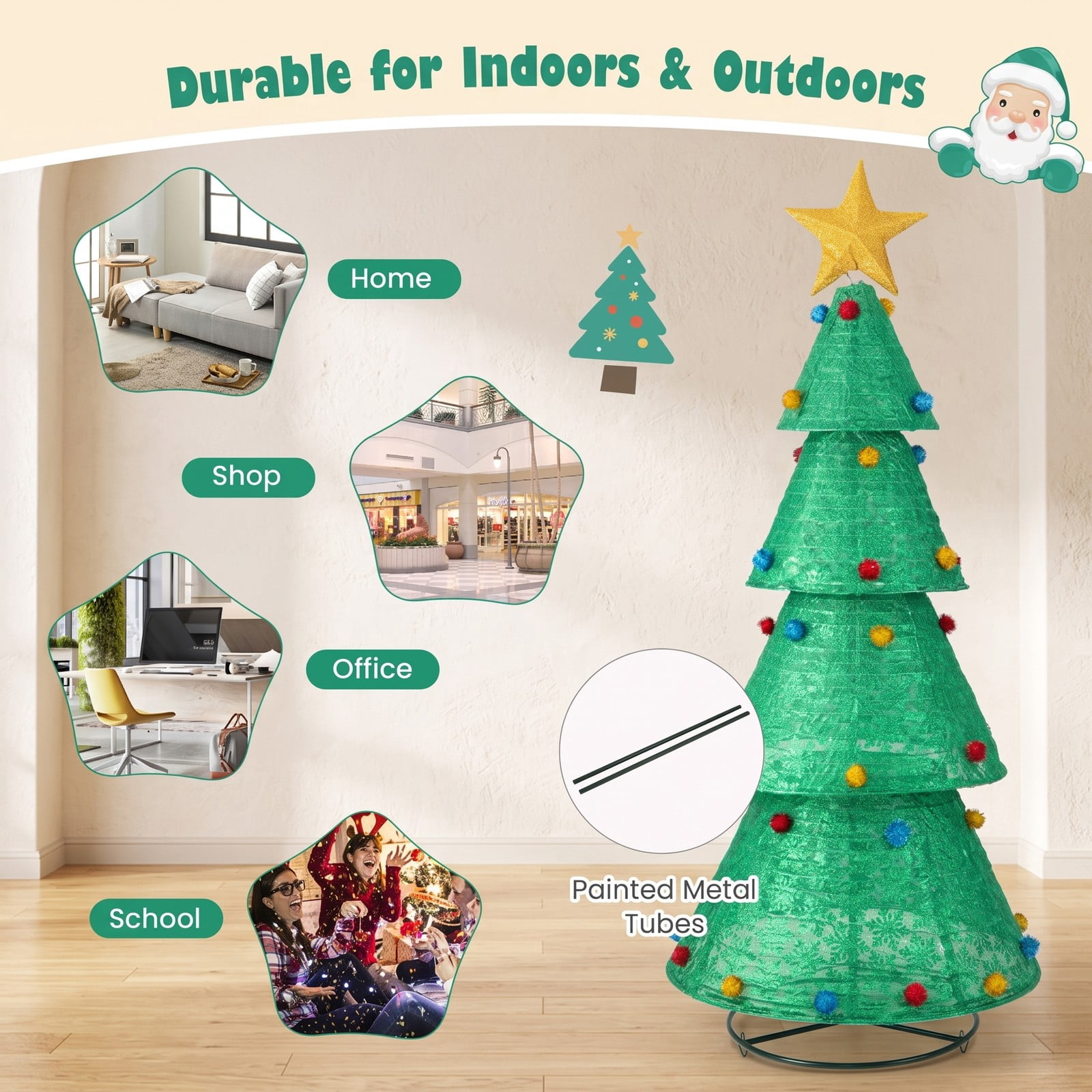 RUIE Pop-Up Christmas Tree 6.5 ft with 200 Warm White LED Lights, Collapsible Pre-Lit Artificial Xmas Tree for Indoor Outdoor Holiday Decoration, White
