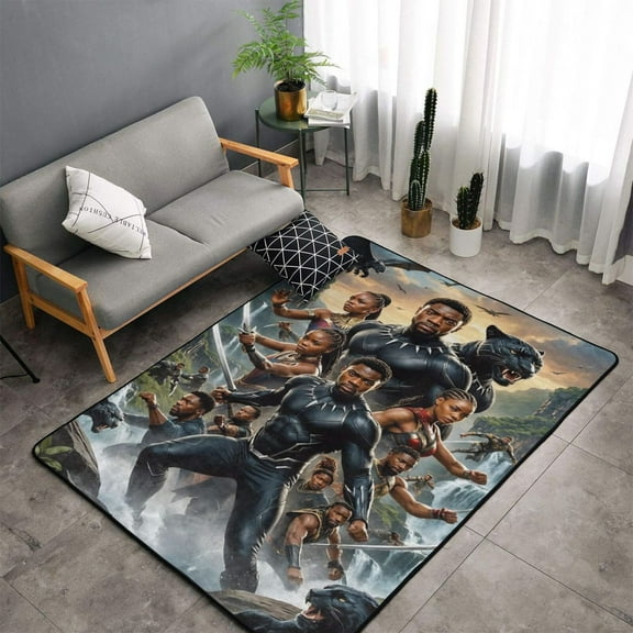 Area Rug Black Panther Living Room Carpet Bedroom 5x3 Feet Rug Flannel Children Crawling Non-Slip Floor Mat For Kids Playroom Garden Entry Home Decor 60x39 Inch