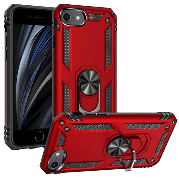 LeYi for iPhone SE Case, iPhone SE 2022/2020 Case, [Military-Grade] Protective Phone Case with Magnetic Metal Kickstand for iPhone SE 3rd/ 2nd Gen, Red