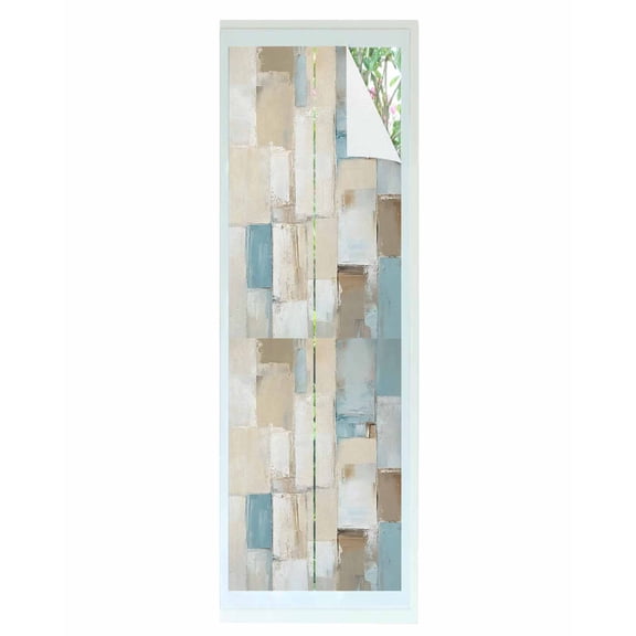 Window Privacy Film Blue Beige Stained Glass Window Film Decorative Sun Block Window Cover Modern Abstract Color Blocks Window Clings Static Adhesive Sticker for Bathroom 17.7"x78.7"