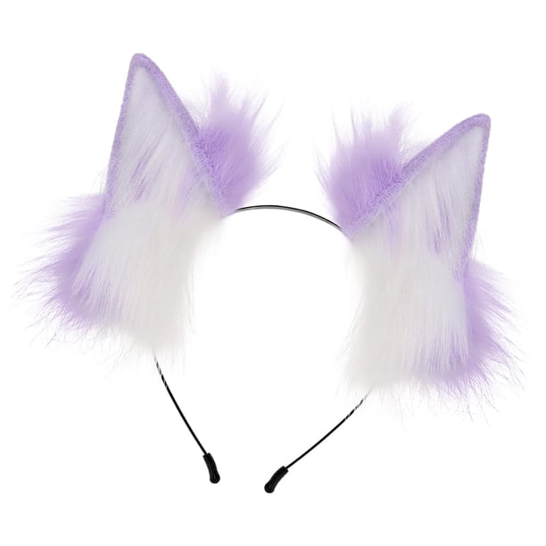 Aro para el pelo con orejas de de felpa, pinza para el pelo para fiesta de disfraces de Halloween, regalos de graduación Púrpura