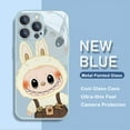 thumbnail image 3 of Bonita funda de teléfono de color metálico con dibujos animados de Labubu para iPhone X XR XS 16 15 14 13 12 Mini 11 Pro Max 7 8 SE 20 Plus, carcasa rígida de vidrio, 3 of 5