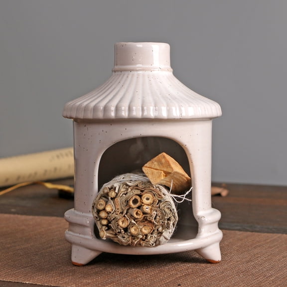 Palo Santo Holder, Mini Fireplace Palo Santo Burner, Handmade Ceramic Smudge Bowl for Sage, Incense Cones, Candles, Chimenea Ash Catcher for Meditation, Yoga, Spa, Home Decor (White)