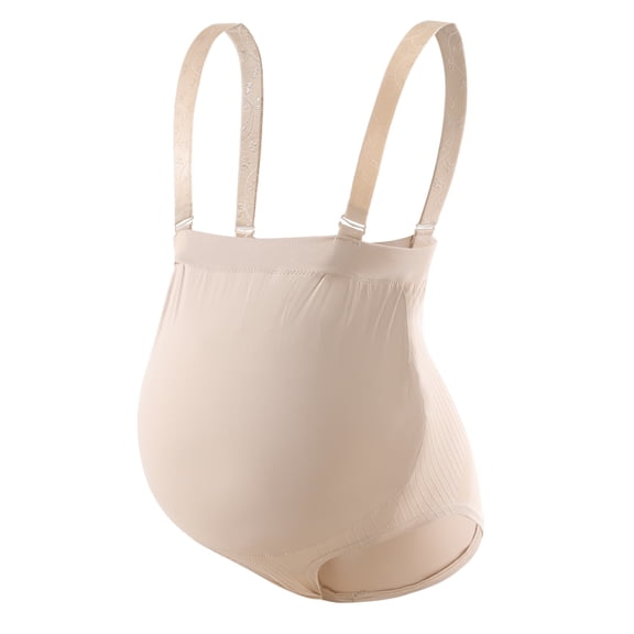 BIMEI Seamless Pregnancy Belly Cover Panty with Pocket, High-Security Brief Design for Belly Inserts, Belly Not Included,Beige,M
