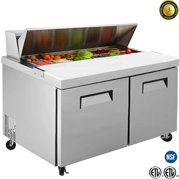 NSF 48.5 in. Commercial Refrigerated Sandwich Prep Table 13 Cu.Ft. Mega Top Refrigerator Sandwich Prep Table ETL